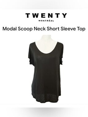 M Twenty Montreal Luxe 100% Micro Modal Scoop Neck Tee - Black - Made in Canada